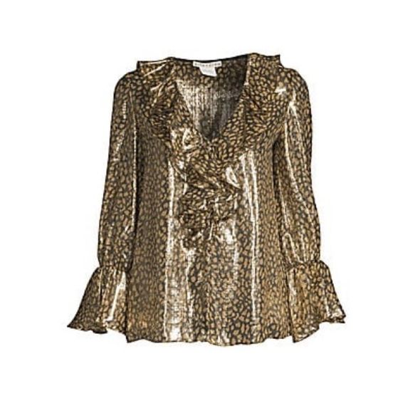 Alice + Olivia Elliot Gold Ruffle Blouse Large NWT - Picture 3 of 10